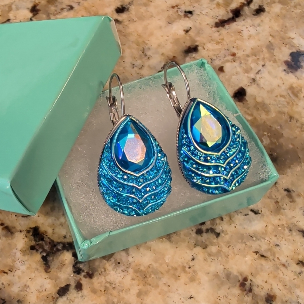 Blue Teardrop Crystal Dangle Earrings
